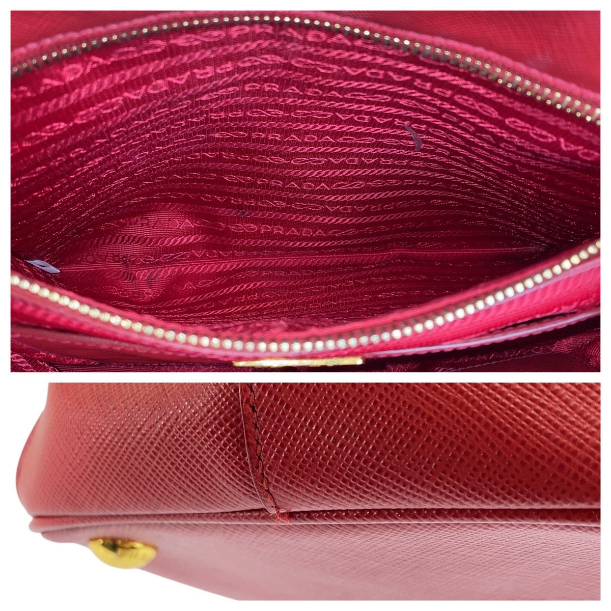 14606
 PRADA Prada Saffiano Galleria Red Gold Hardware Leather Handbag for Women