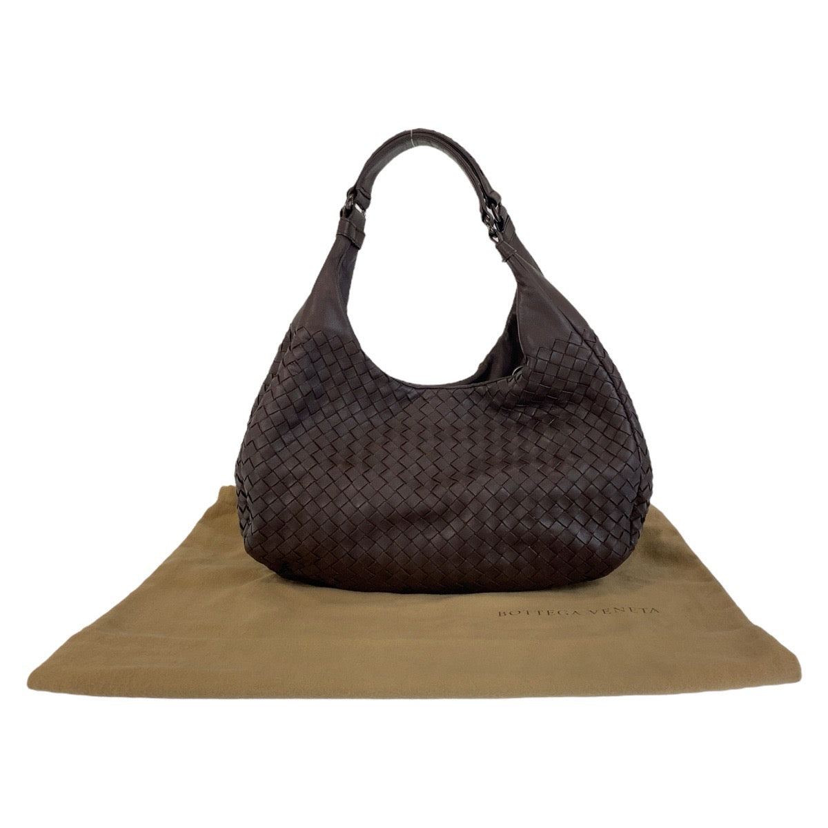 14609
BOTTEGAVENETA ボッテガヴェネタ イントレチャート ブラウン レザー ホーボー ショルダーバッグ  レディース