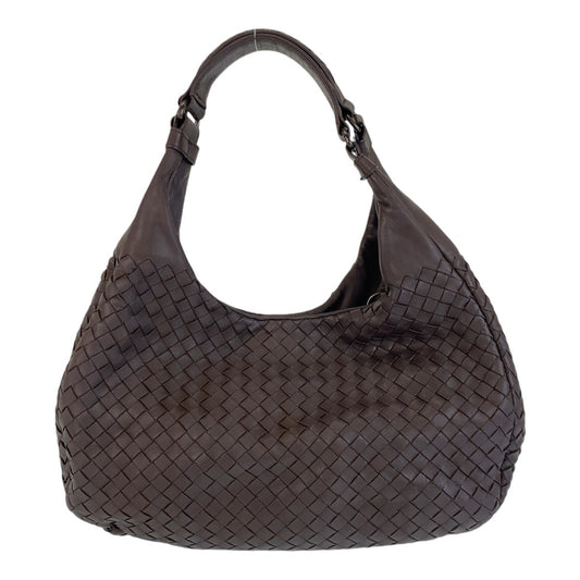 14609
BOTTEGAVENETA ボッテガヴェネタ イントレチャート ブラウン レザー ホーボー ショルダーバッグ  レディース