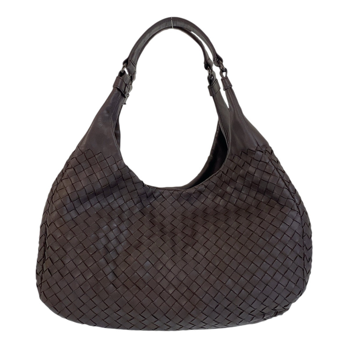 14609
BOTTEGAVENETA ボッテガヴェネタ イントレチャート ブラウン レザー ホーボー ショルダーバッグ  レディース