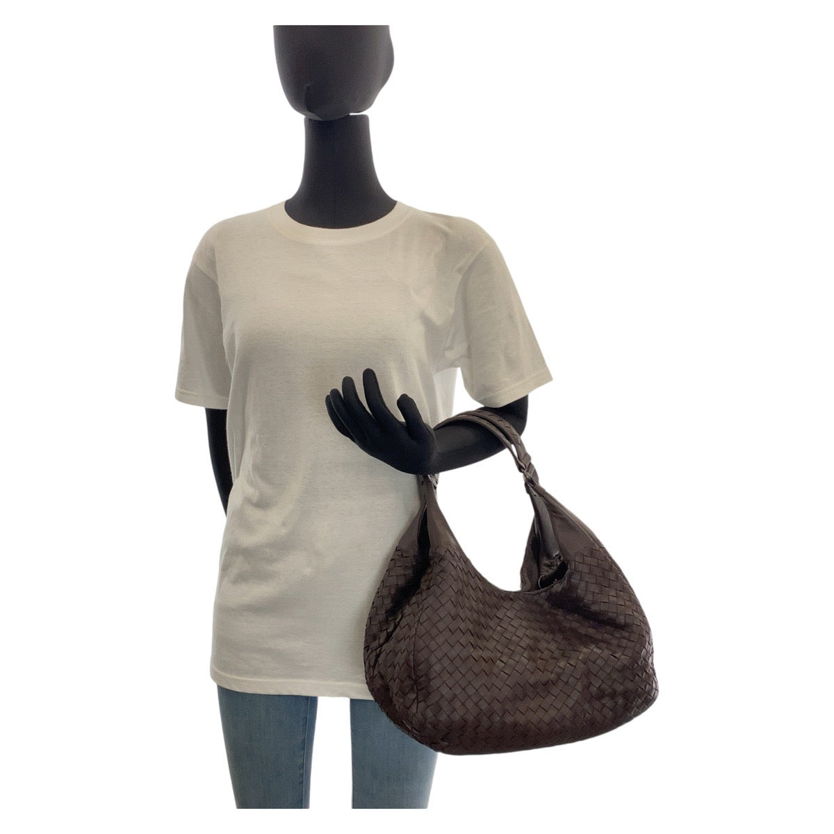 14609
BOTTEGAVENETA ボッテガヴェネタ イントレチャート ブラウン レザー ホーボー ショルダーバッグ  レディース