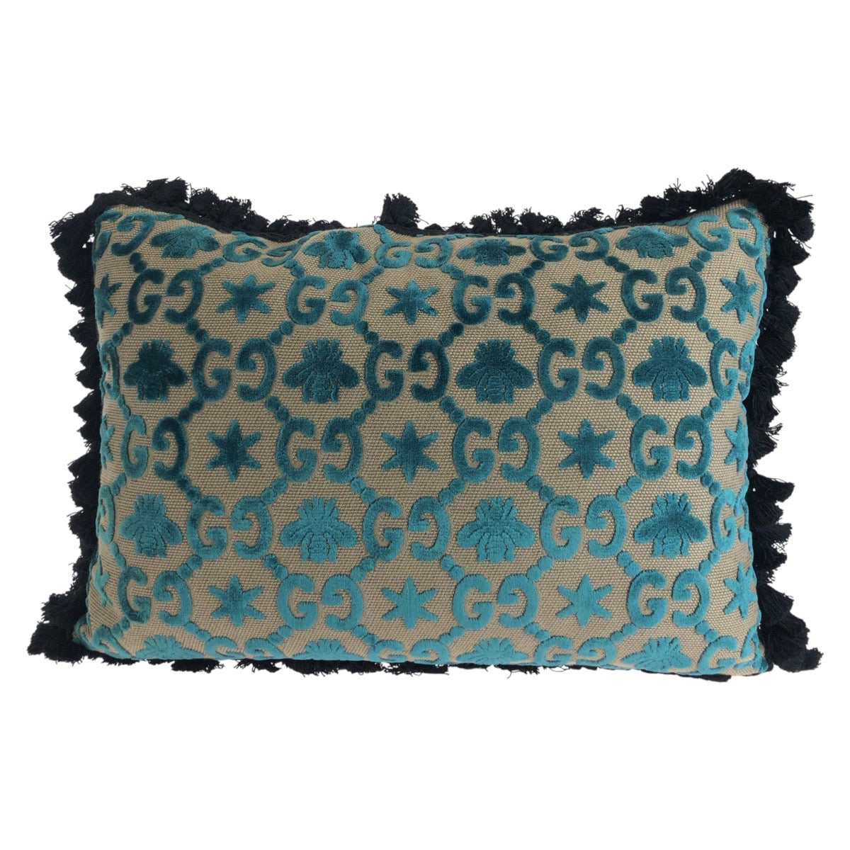 14611
GUCCI グッチ ブルー グリーン ブラック ベルベット / GGジャガード インテリア クッション 男女兼用  レディース A54