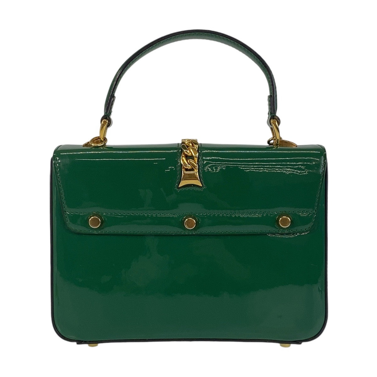 14616
GUCCI グッチ シルヴィ グリーン ゴールド金具 パテントレザー 589479 斜め掛け ショルダーバッグ ハンドバッグ 2way  レディース
