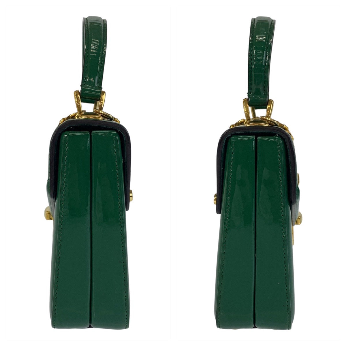 14616
GUCCI グッチ シルヴィ グリーン ゴールド金具 パテントレザー 589479 斜め掛け ショルダーバッグ ハンドバッグ 2way  レディース