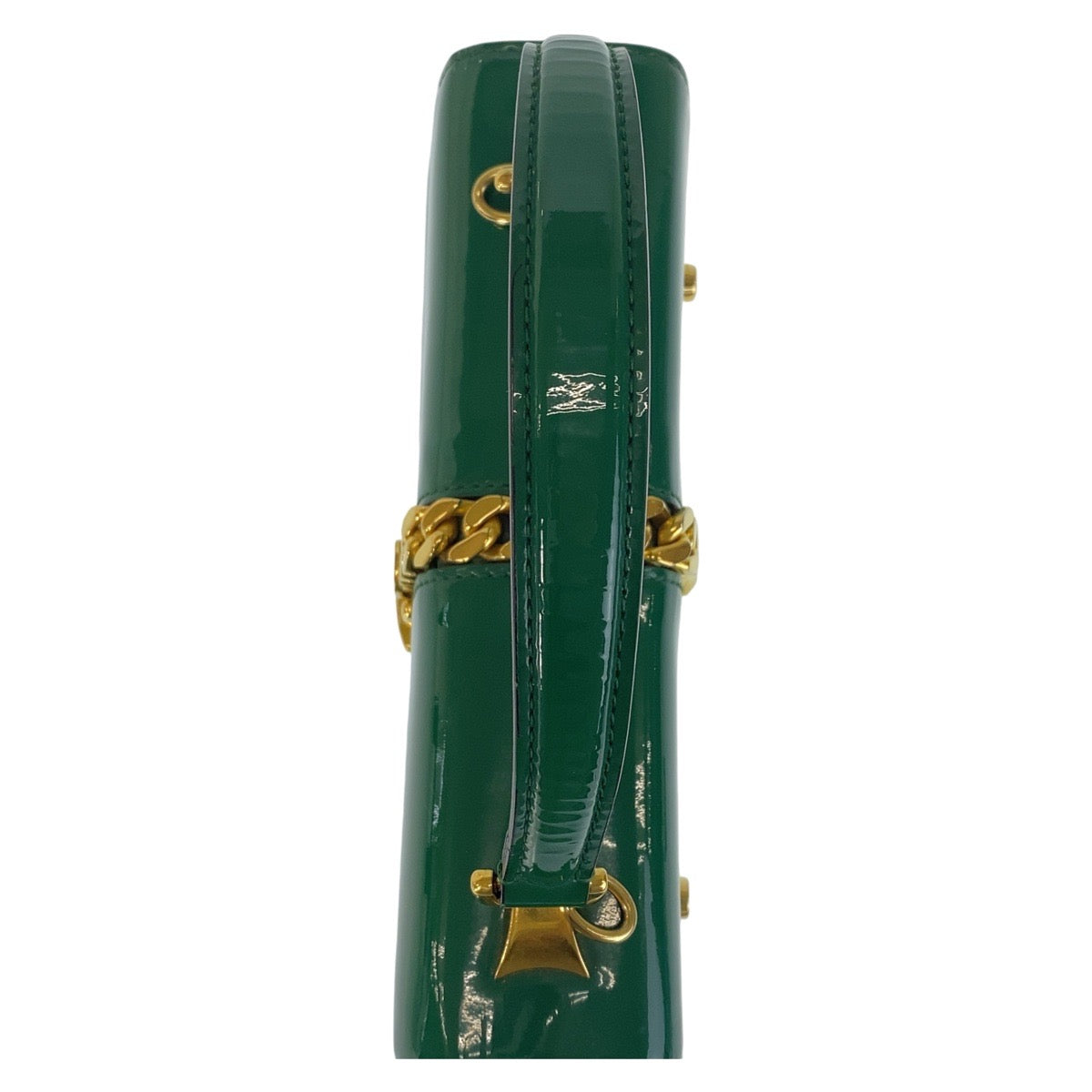 14616
GUCCI グッチ シルヴィ グリーン ゴールド金具 パテントレザー 589479 斜め掛け ショルダーバッグ ハンドバッグ 2way  レディース