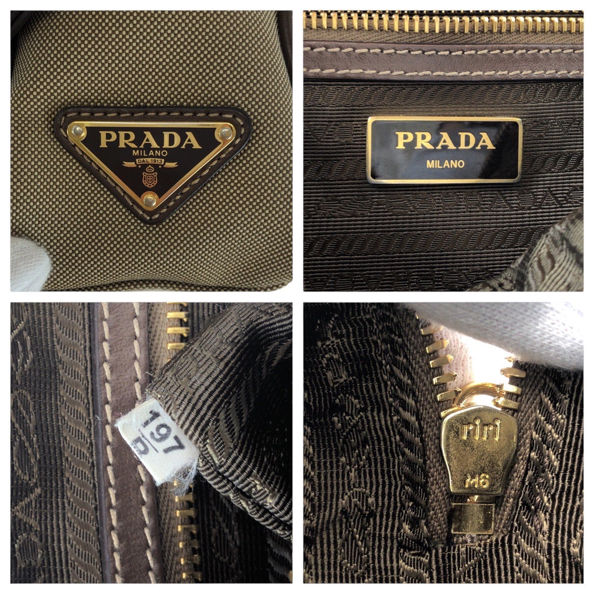 14620
PRADA プラダ ロゴジャガード 三角ロゴプレート ベージュ ブラウン ゴールド金具 キャンバス / レザー ショルダーバッグ ポシェット  レディース