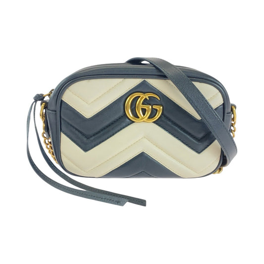 14627
GUCCI グッチ GGマーモント ブラック ホワイト ゴールド金具 レザー 448065 斜め掛け ショルダーバッグ ポシェット  レディース