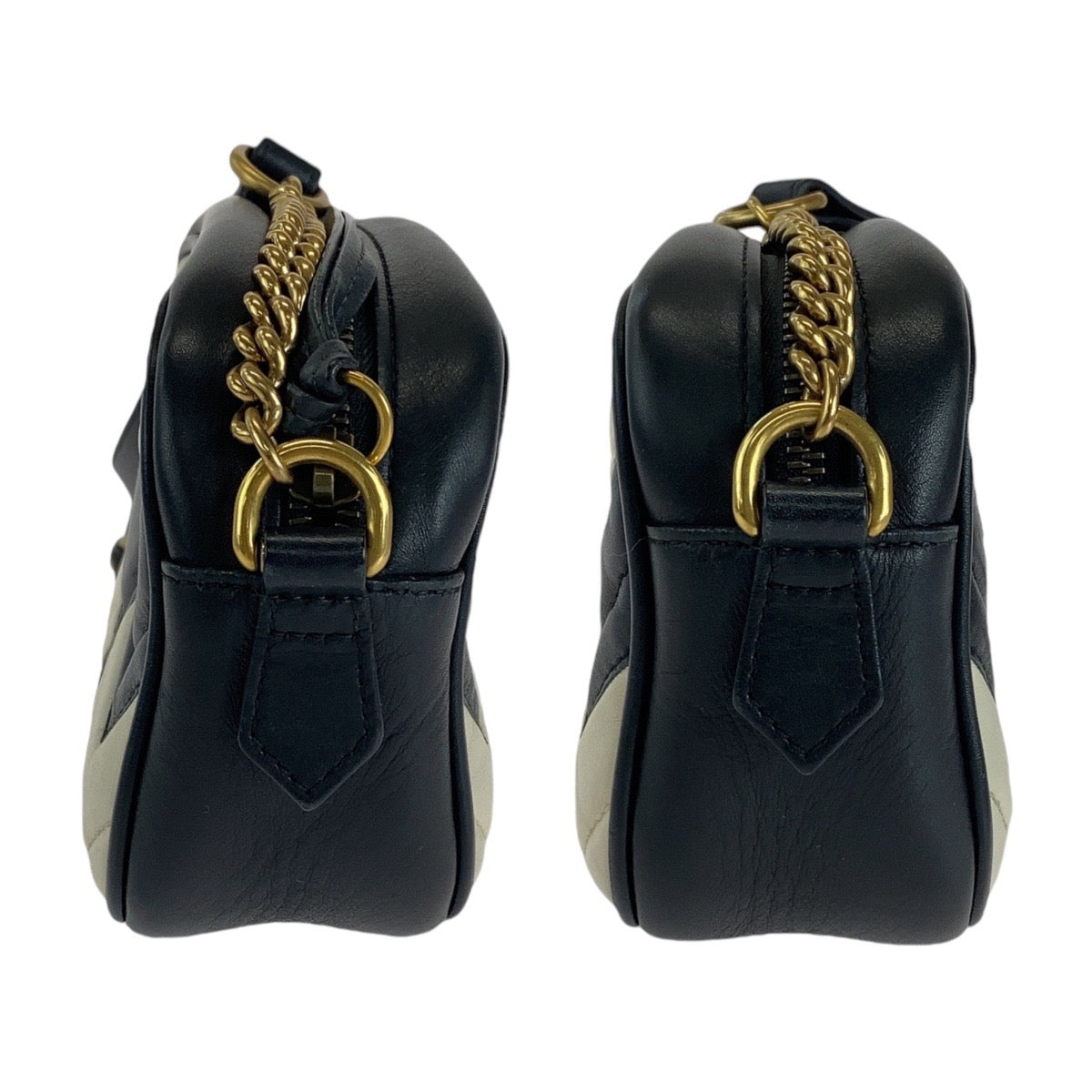 14627
GUCCI グッチ GGマーモント ブラック ホワイト ゴールド金具 レザー 448065 斜め掛け ショルダーバッグ ポシェット  レディース