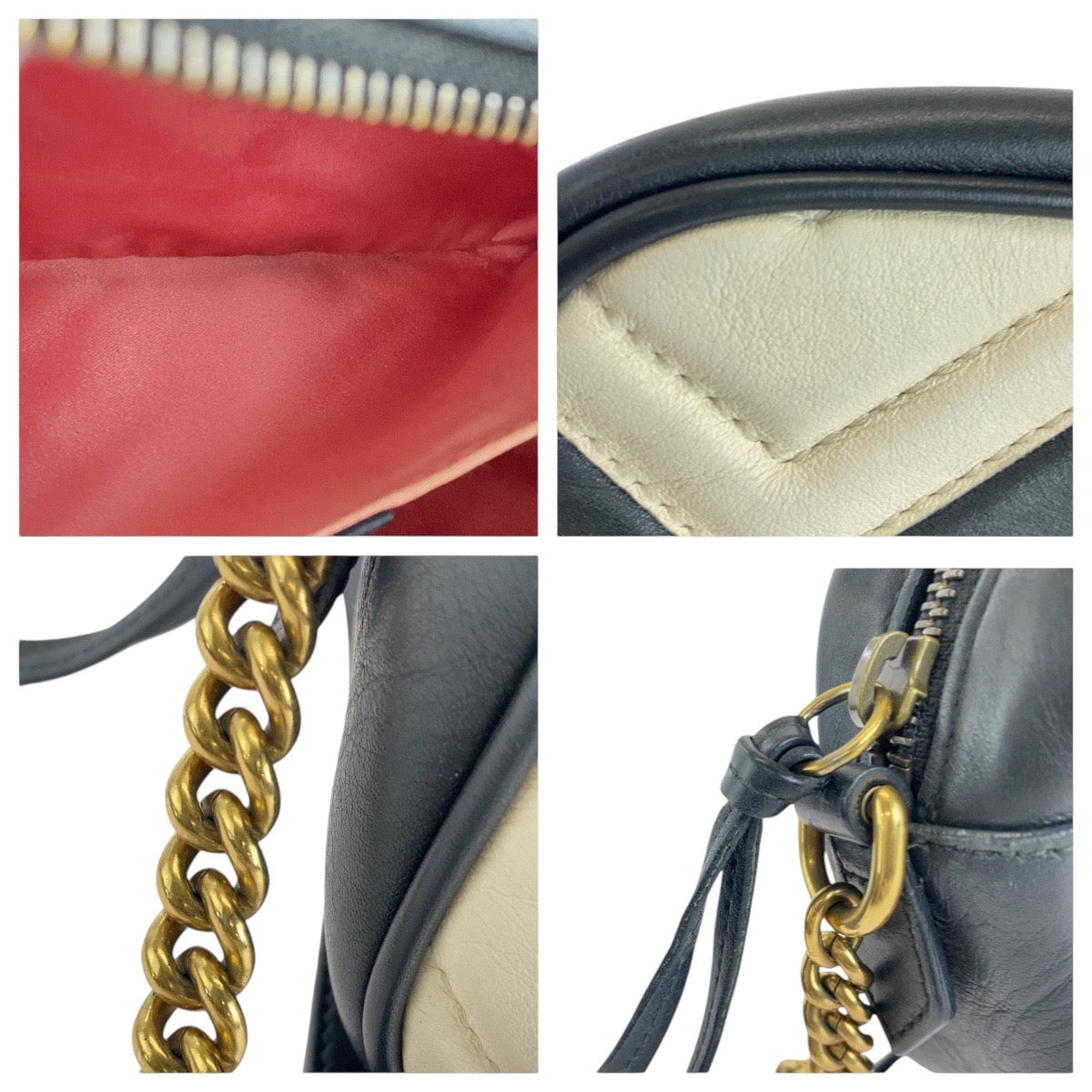 14627
GUCCI グッチ GGマーモント ブラック ホワイト ゴールド金具 レザー 448065 斜め掛け ショルダーバッグ ポシェット  レディース