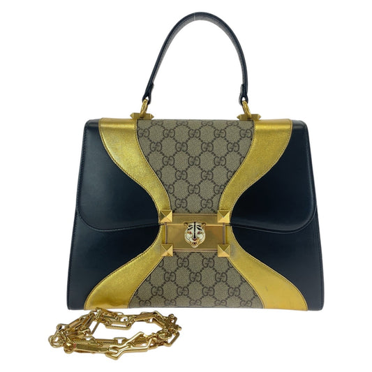 GUCCI グッチ キャットヘッド ブラック ゴールド GGスプリームキャンバス / レザー 4576435 ハンドバッグ ショルダーバッグ 2way  レディース