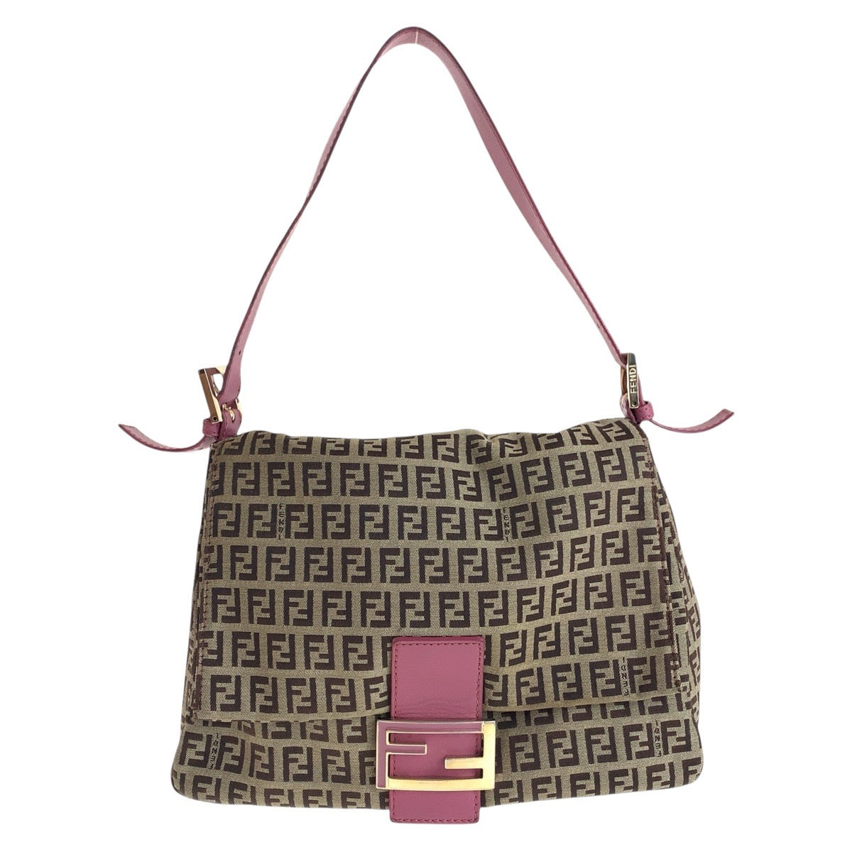 14629
FENDI フェンディ ズッキーノ マンマバケット ブラウン ピンク ゴールド金具 キャンバス / レザー ショルダーバッグ  レディース ABP67
