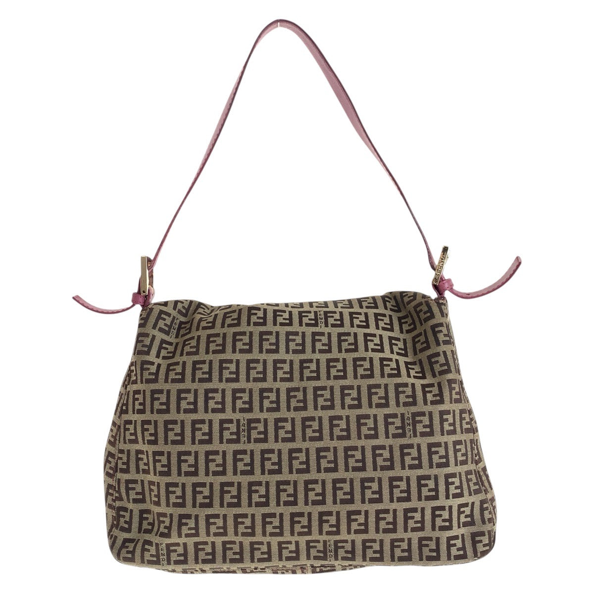 14629
FENDI フェンディ ズッキーノ マンマバケット ブラウン ピンク ゴールド金具 キャンバス / レザー ショルダーバッグ  レディース ABP67