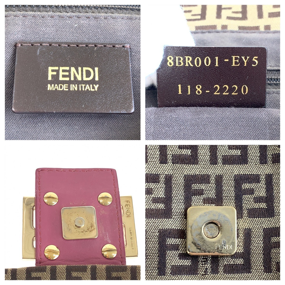 14629
FENDI フェンディ ズッキーノ マンマバケット ブラウン ピンク ゴールド金具 キャンバス / レザー ショルダーバッグ  レディース ABP67