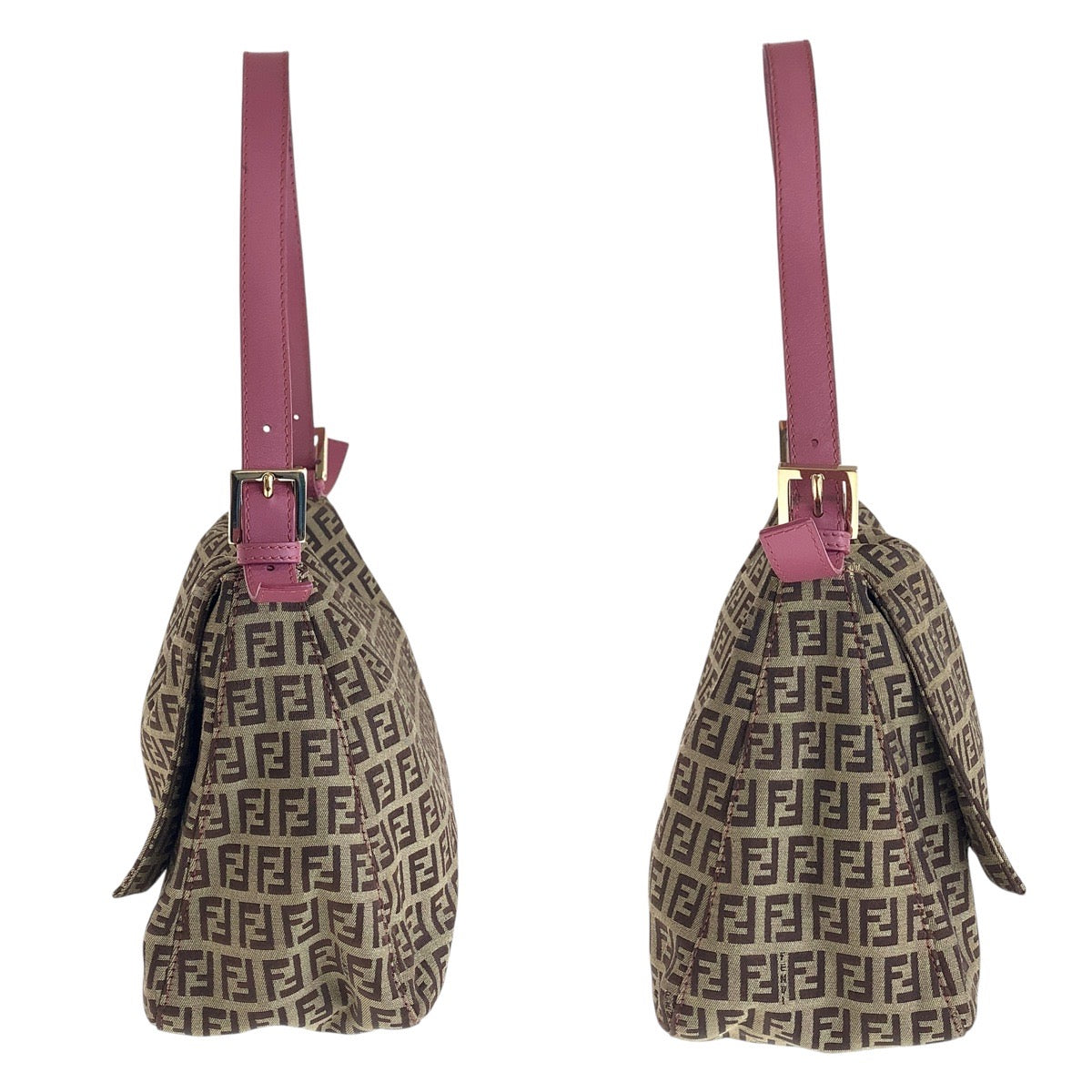 14629
FENDI フェンディ ズッキーノ マンマバケット ブラウン ピンク ゴールド金具 キャンバス / レザー ショルダーバッグ  レディース ABP67