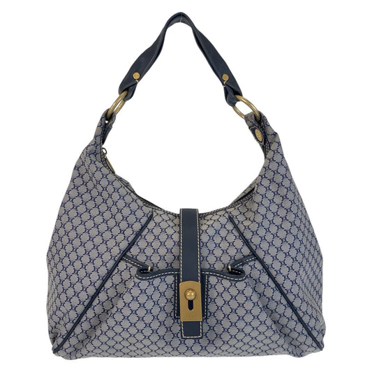 14632
CELINE セリーヌ マカダム グレー ネイビー ゴールド金具 キャンバス / レザー ホーボー ショルダーバッグ  レディース ABP32