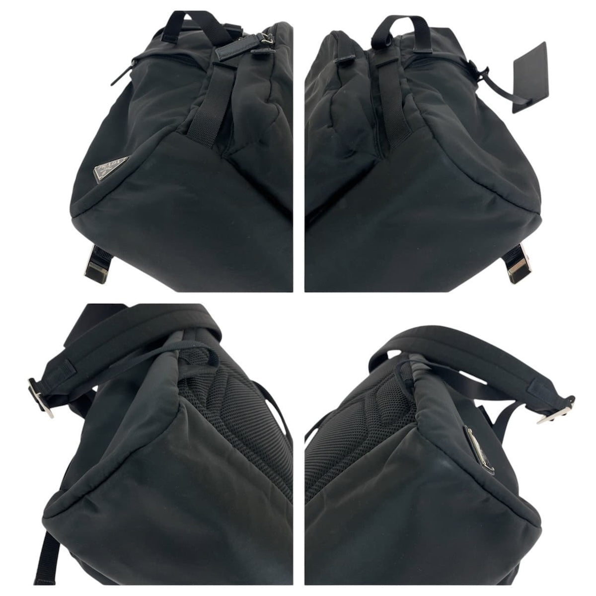 14634
PRADA プラダ テスート 三角ロゴプレート ブラック 黒 シルバー金具 ナイロン リュック・デイパック バックパック 男女兼用  レディース
