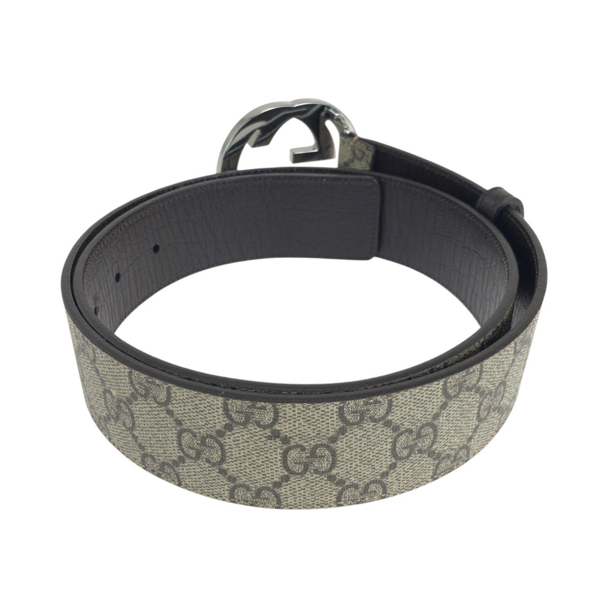 14636
GUCCI グッチ インターロッキング 85cm/34インチ グレー ブラウン シルバー金具 GGスプリームキャンバス / レザー 114984 ベルト  メンズ