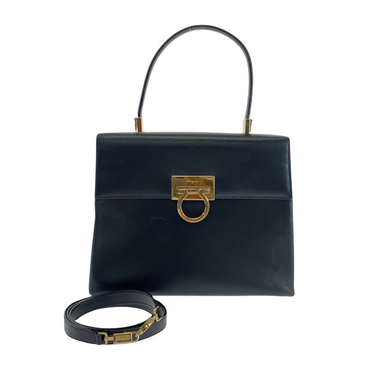 14638
Salvatore Ferragamo サルヴァトーレフェラガモ ヴィンテージ ガンチーニ ブラック 黒 ゴールド金具 レザー ハンドバッグ ショルダーバッグ 2way  レディース ABP28
