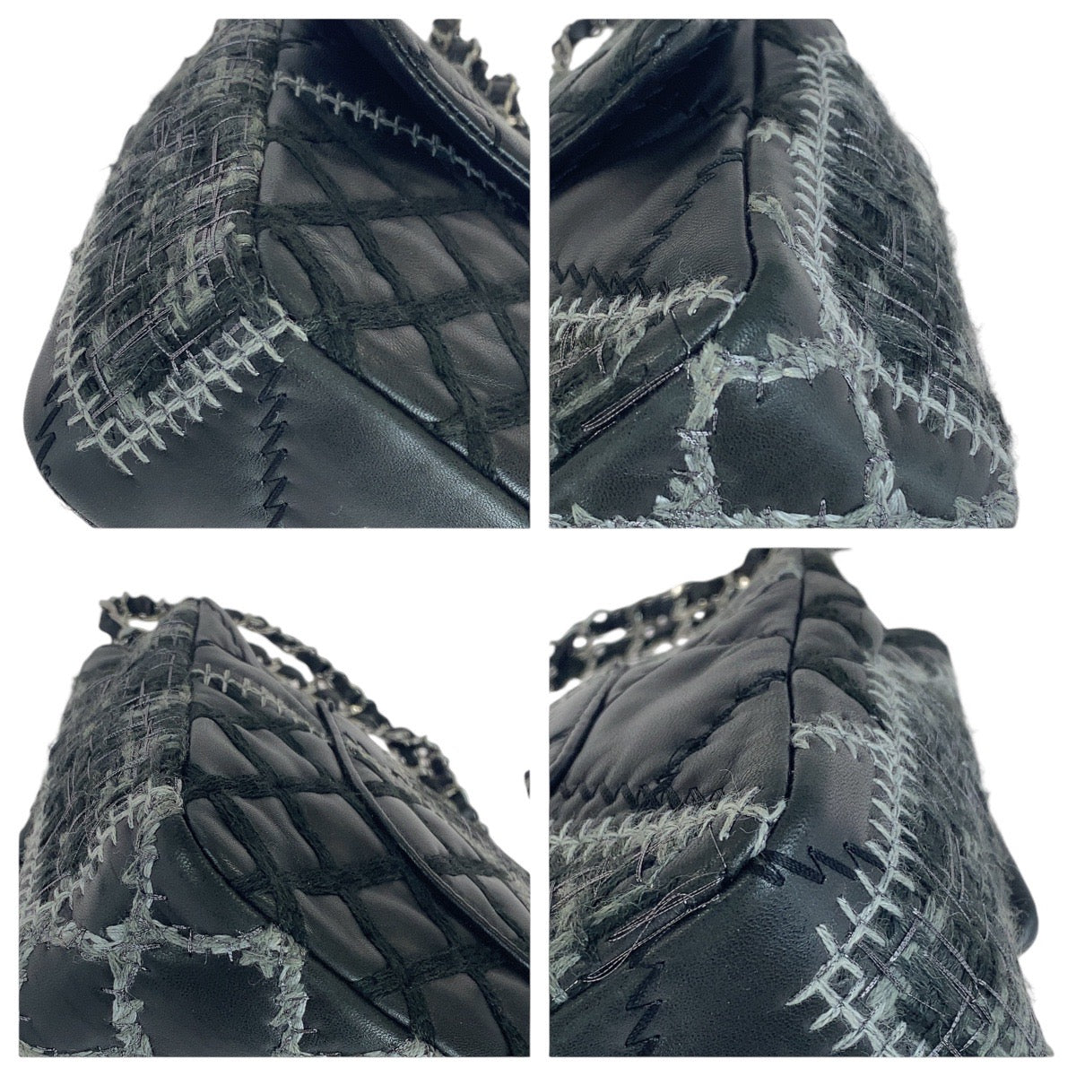 CHANEL シャネル ワイルドステッチ パッチワーク ココマーク ターンロック ブラック 黒 シルバー金具 ラムスキン / ツイード ショルダーバッグ  レディース