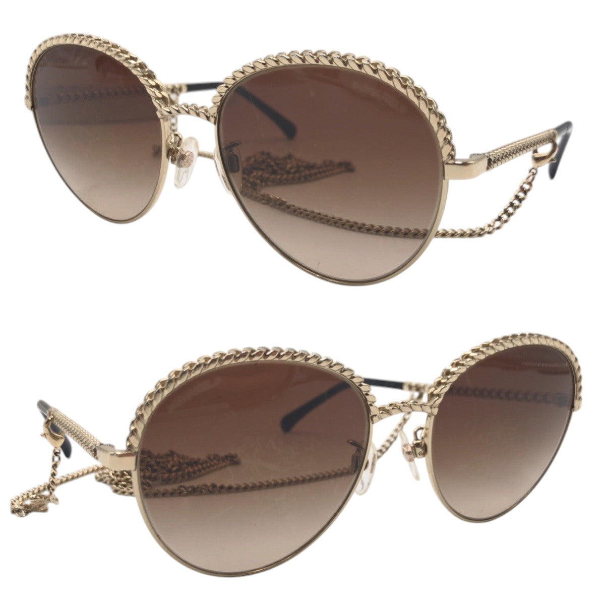 14645
CHANEL シャネル ココマーク チェーン ゴールド ブラウン メタル 4242 サングラス ラウンド  レディース ABP62