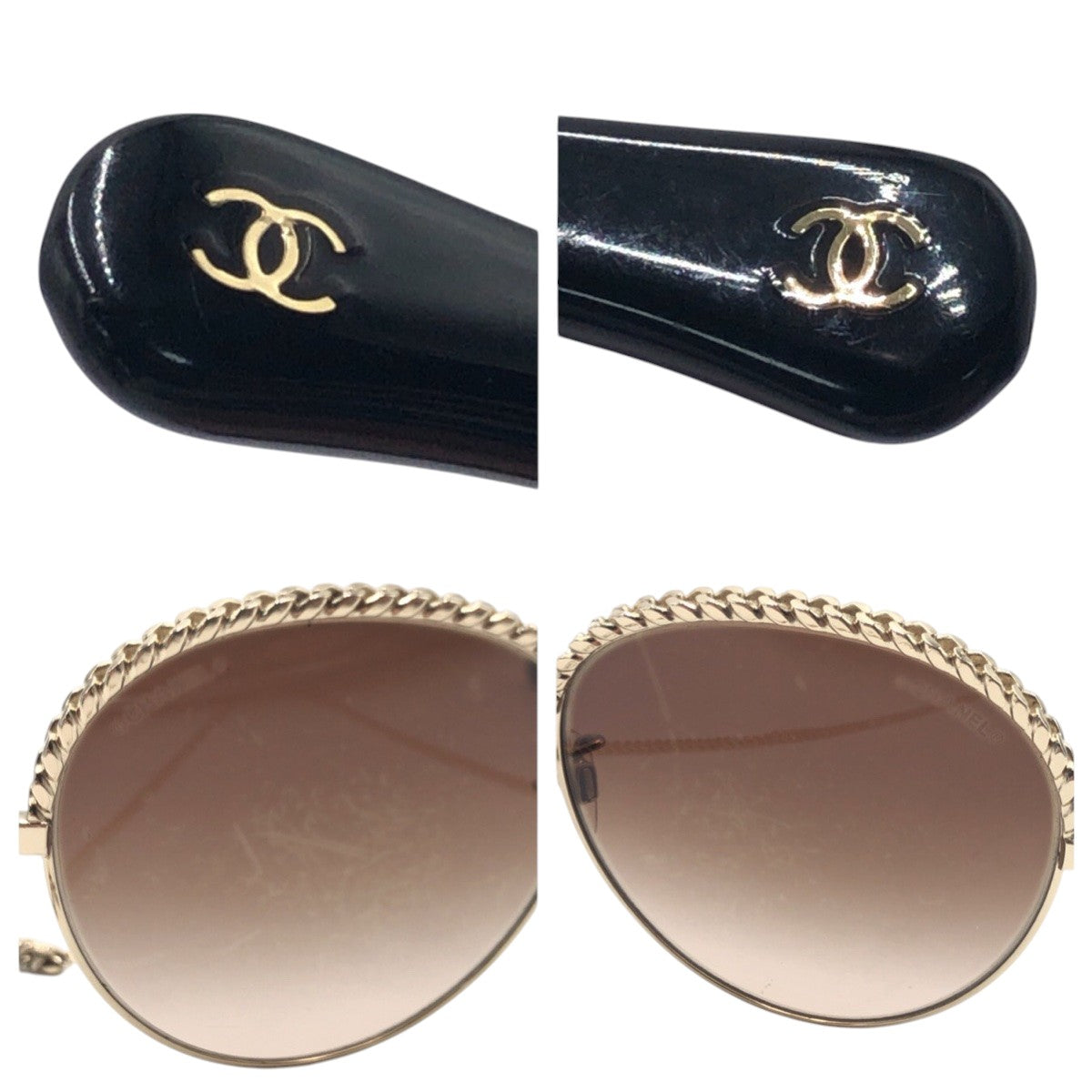 14645
CHANEL シャネル ココマーク チェーン ゴールド ブラウン メタル 4242 サングラス ラウンド  レディース ABP62