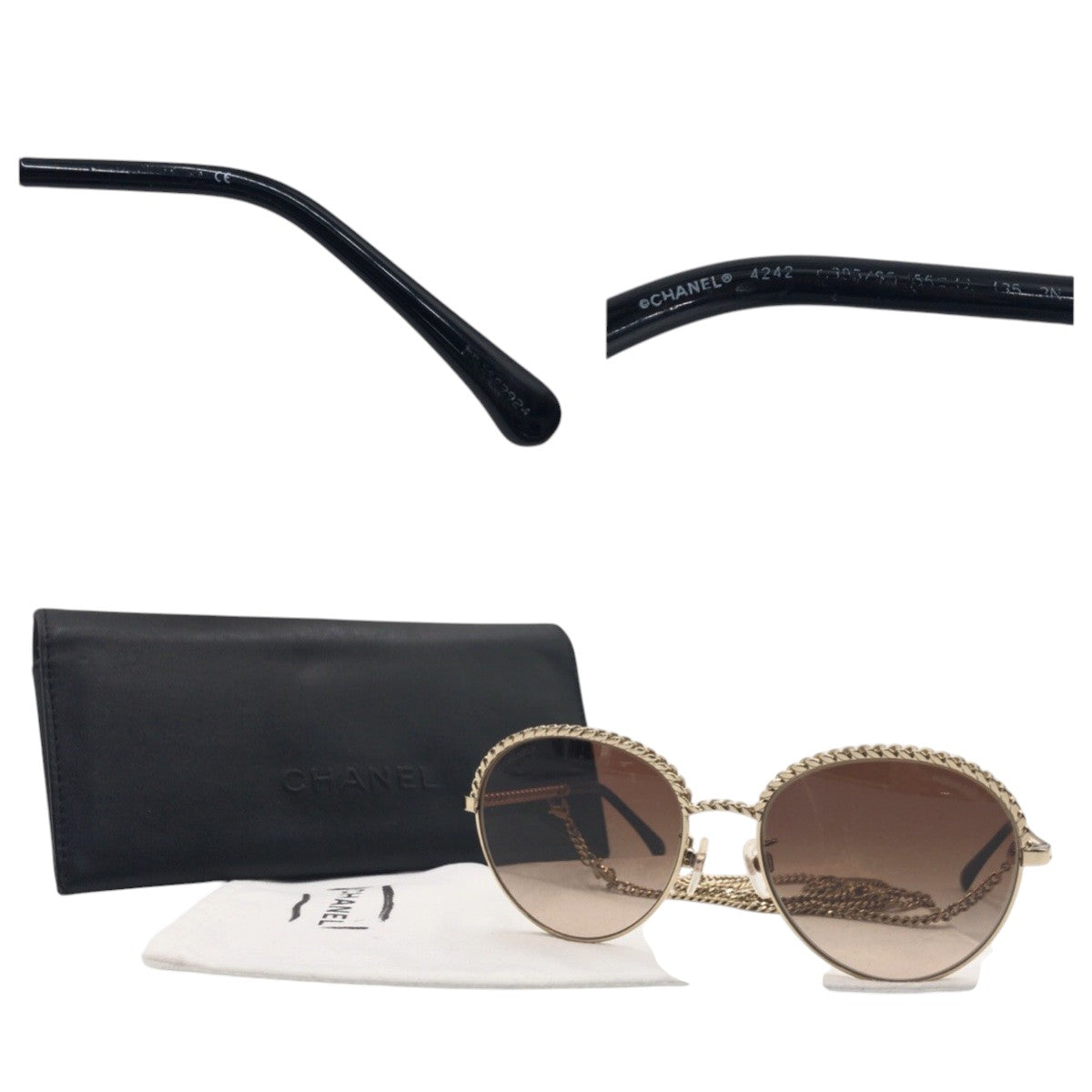 14645
CHANEL シャネル ココマーク チェーン ゴールド ブラウン メタル 4242 サングラス ラウンド  レディース ABP62