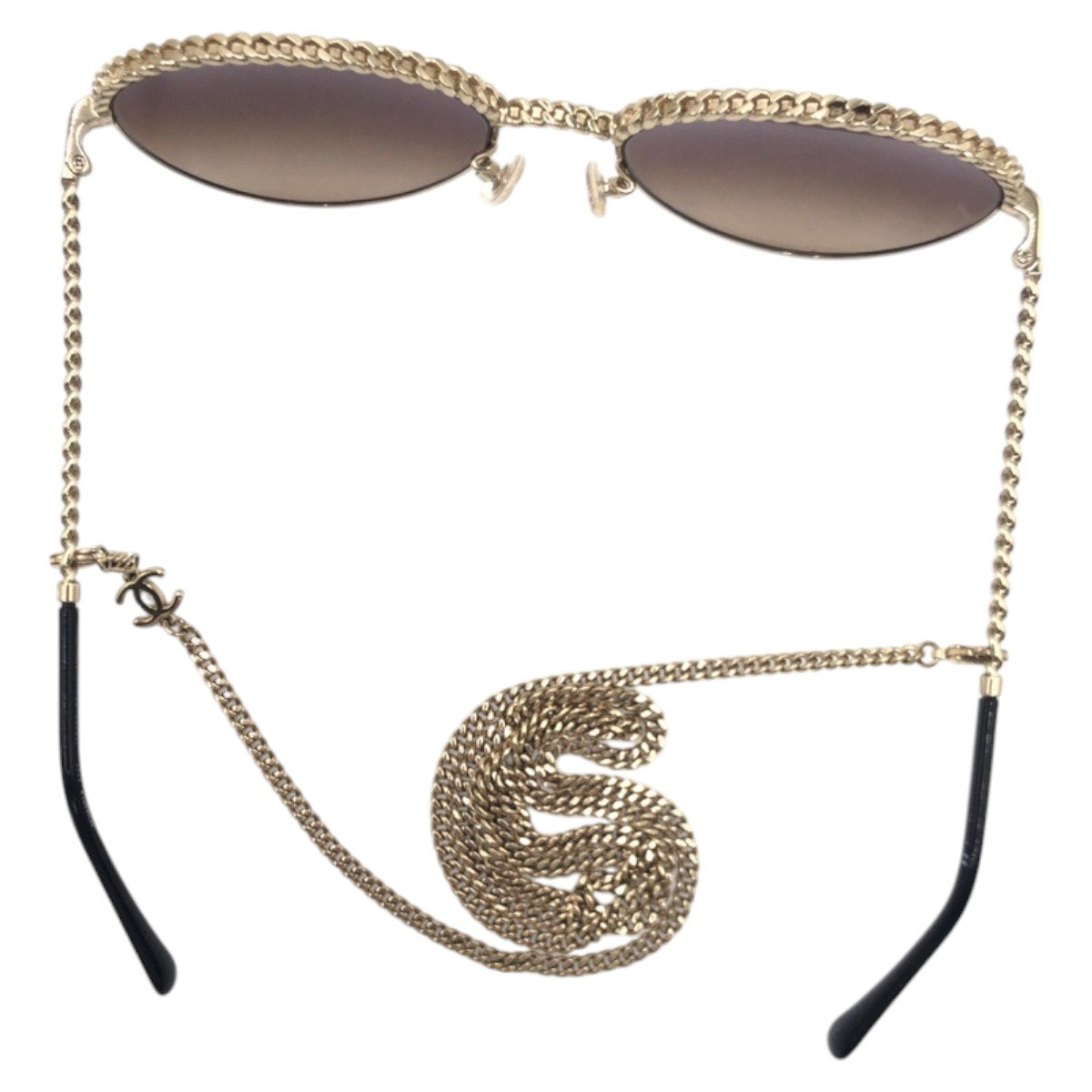 14645
CHANEL シャネル ココマーク チェーン ゴールド ブラウン メタル 4242 サングラス ラウンド  レディース ABP62