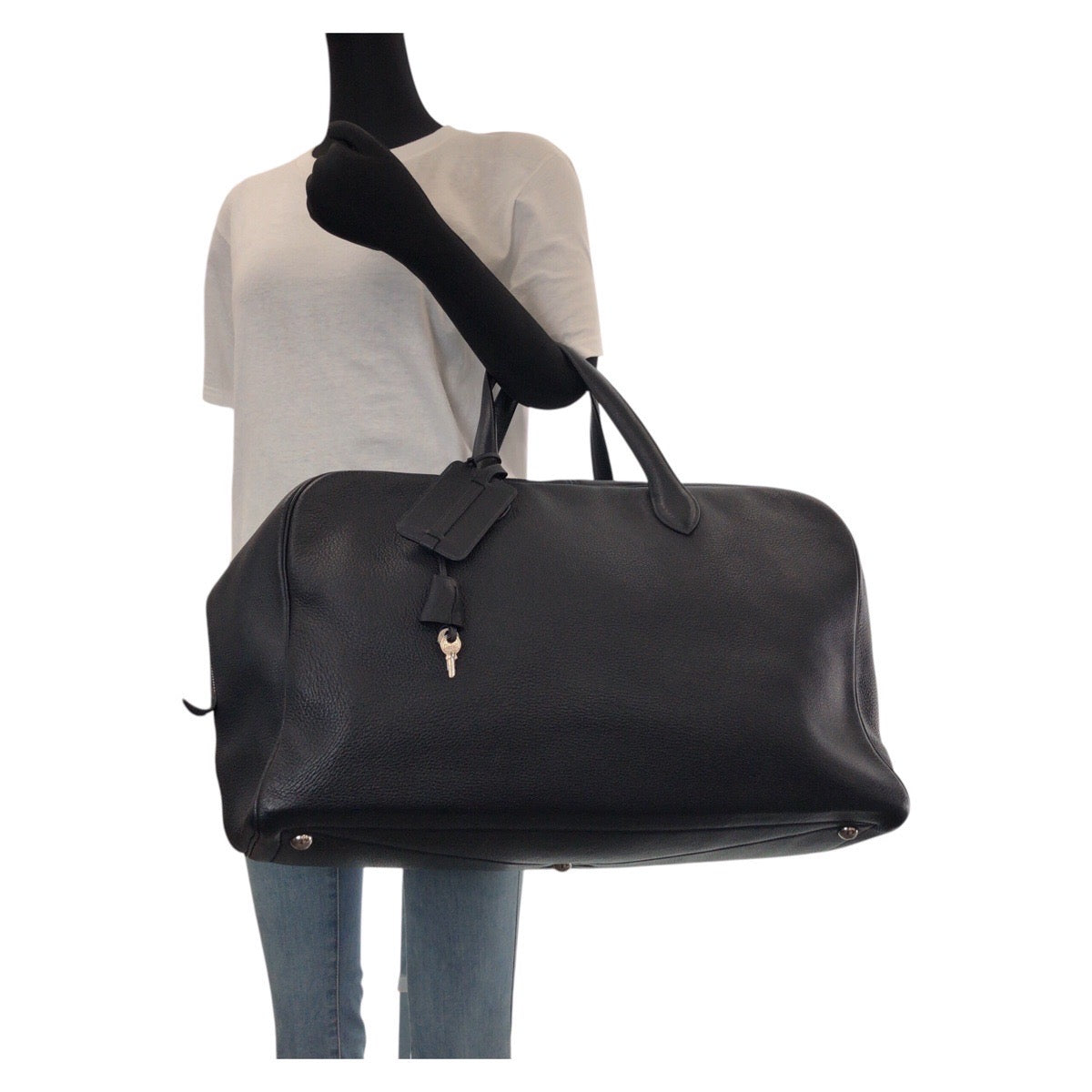 14646
HERMES エルメス ヴィクトリア 50 ネイビー シルバー金具 トリヨンクレマンス ボストンバッグ 男女兼用 E刻印  レディース