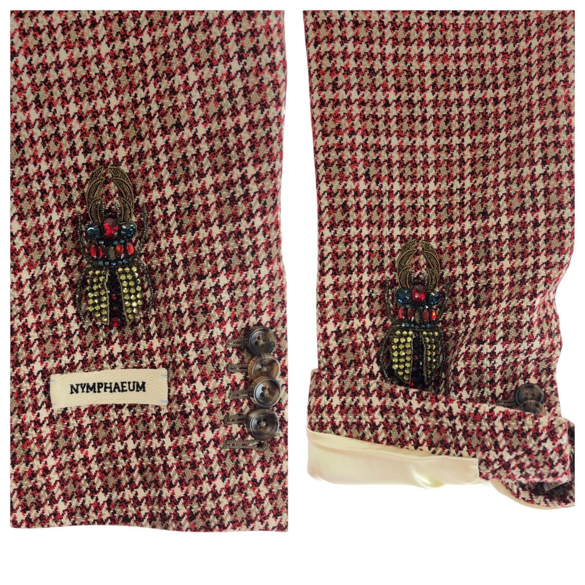 14647
GUCCI グッチ 千鳥柄 ビーズ刺繍 クワガタ M-Lサイズ程度 レッド ウール / レーヨン / シルク 484575 Z403G テーラードジャケット  メンズ