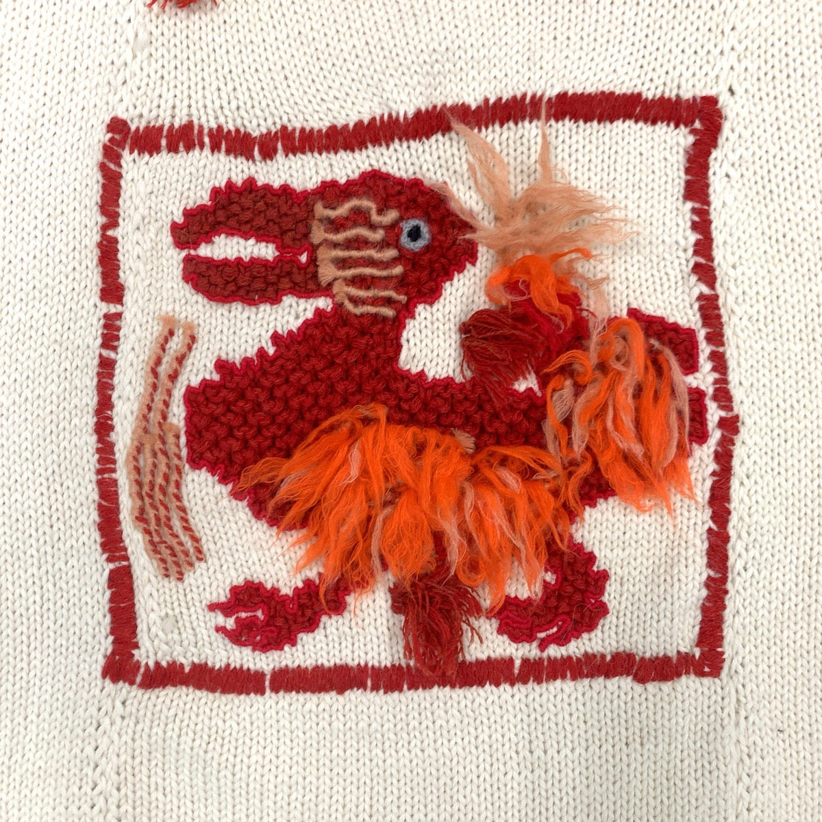 14649
LOEWE ロエベ コレクションライン One Size アイボリー レッド ウール ポンチョ 刺繍ニット メンズ A67