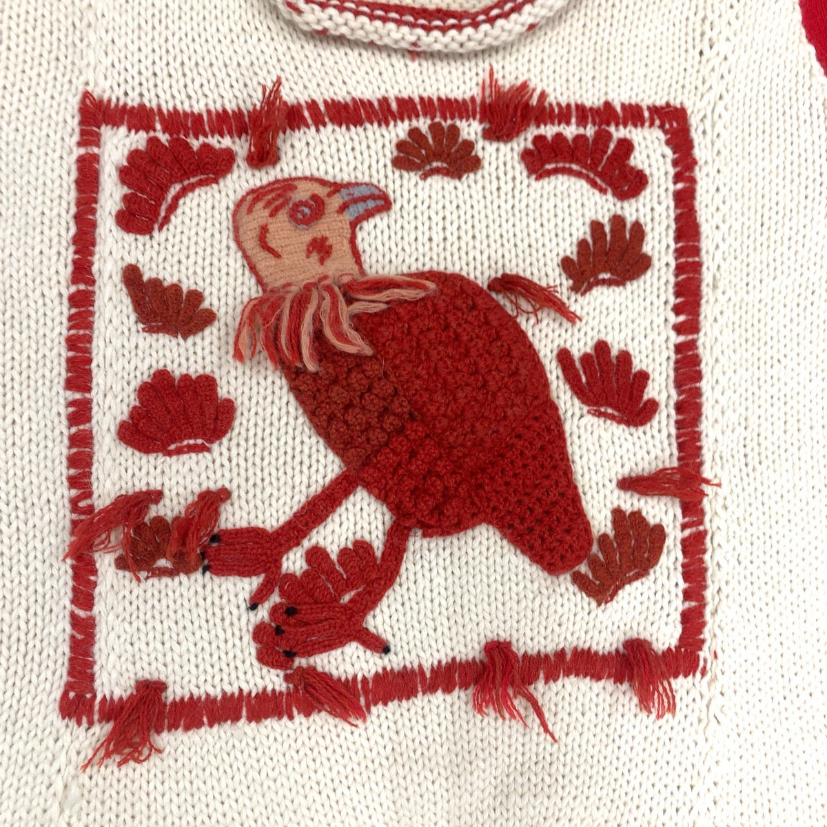 14649
LOEWE ロエベ コレクションライン One Size アイボリー レッド ウール ポンチョ 刺繍ニット メンズ A67