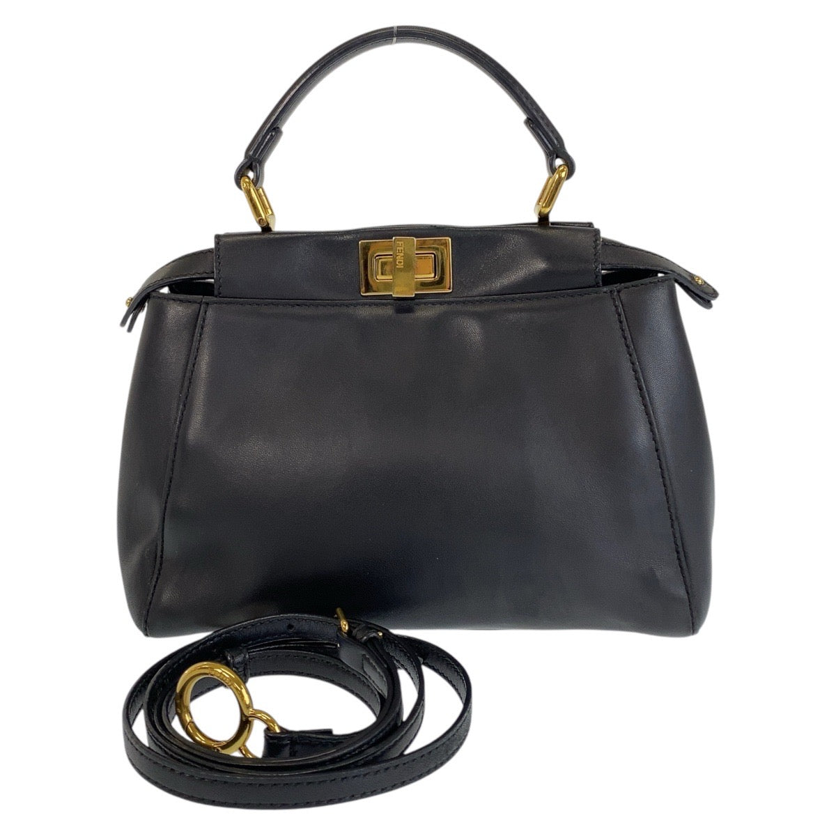 14652
FENDI フェンディ ピーカブー ミニ ブラック 黒 ゴールド金具 レザー ハンドバッグ ショルダーバッグ 2way  レディース