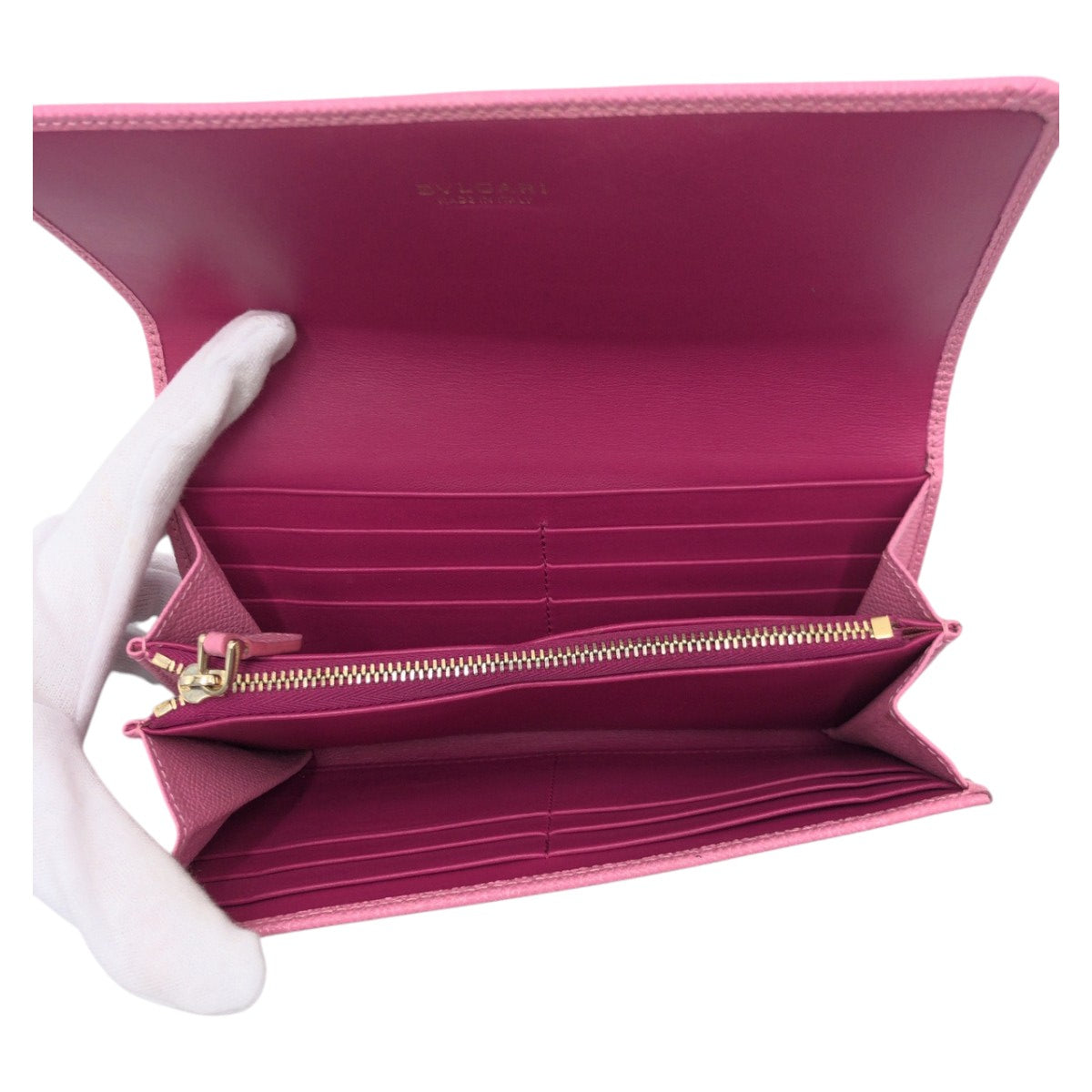 14654
BVLGARI ブルガリ ビーゼロ ピンク ゴールド金具 レザー 長財布 ロングウォレット  レディース