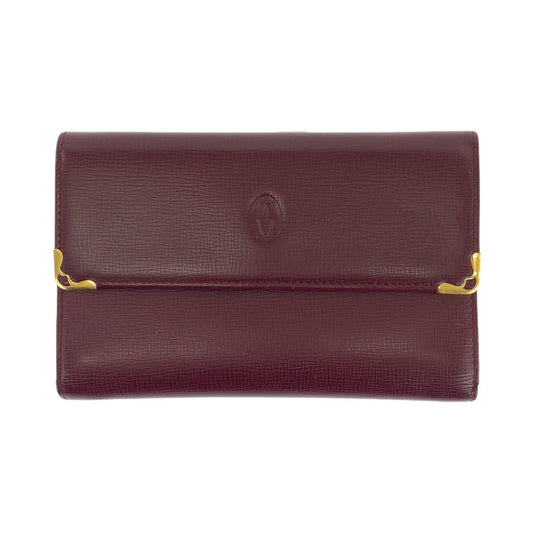 14655
CARTIER カルティエ マストライン ワインレッド ボルドー ゴールド金具 レザー 折財布 コンパクトウォレット  レディース