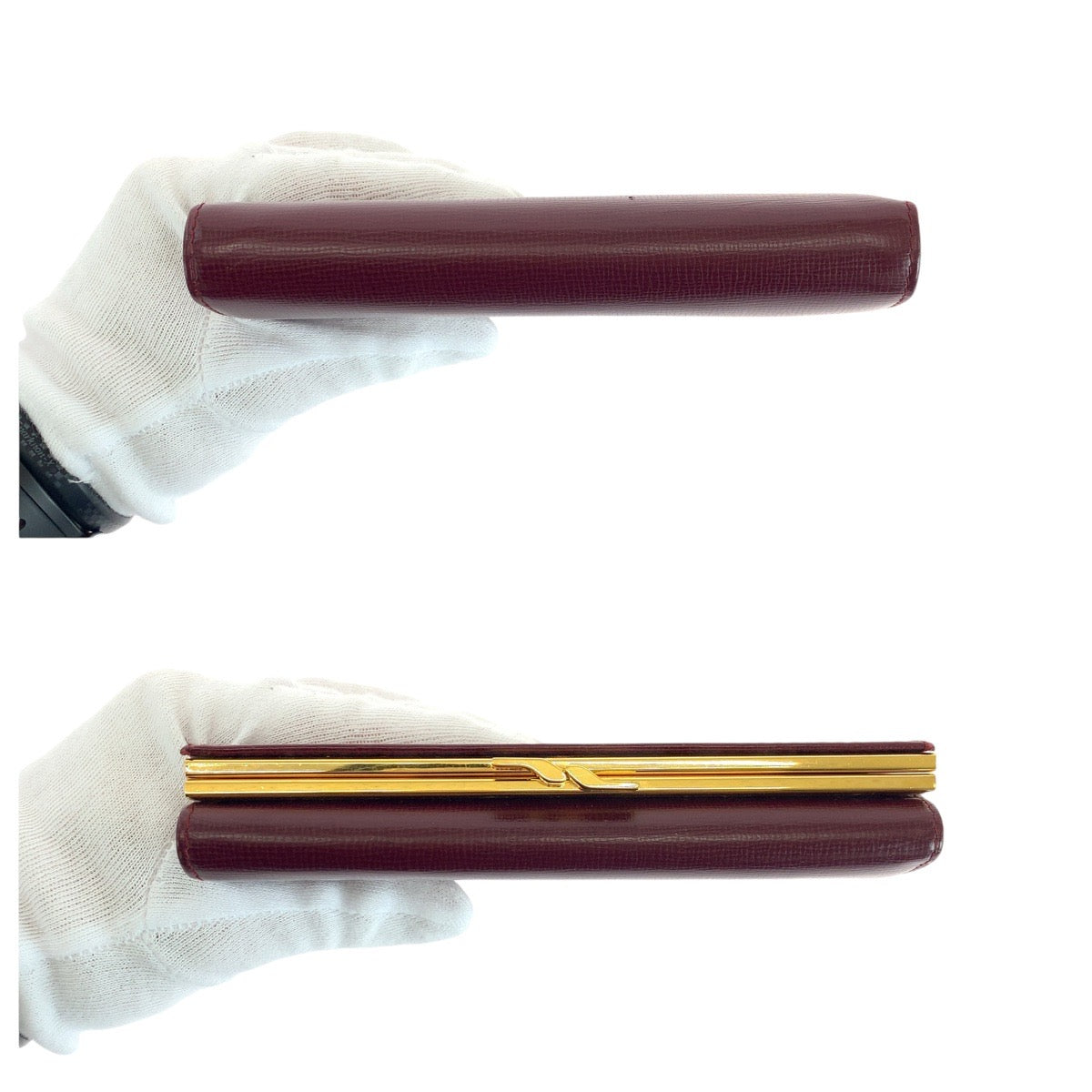 14655
CARTIER カルティエ マストライン ワインレッド ボルドー ゴールド金具 レザー 折財布 コンパクトウォレット  レディース