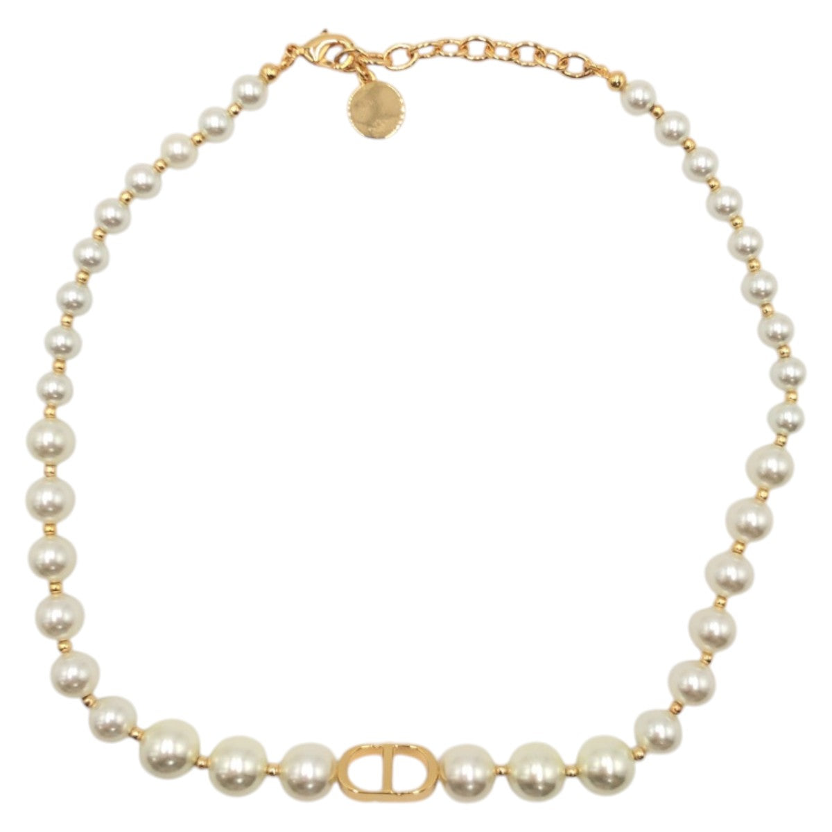 14661
Dior ディオール CDロゴフェイクパール ゴールド ホワイト メタル ネックレス チョーカー  レディース