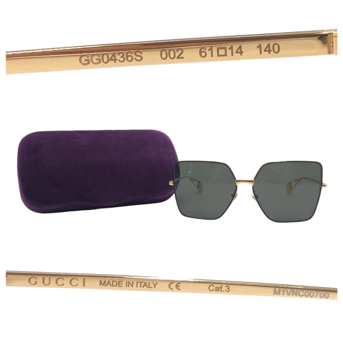 14673
GUCCI グッチ GGロゴ 男女兼用 ブラック 黒 ゴールド メタル GG0436S 002 6114 140 cat.3 サングラス バタフライ  レディース