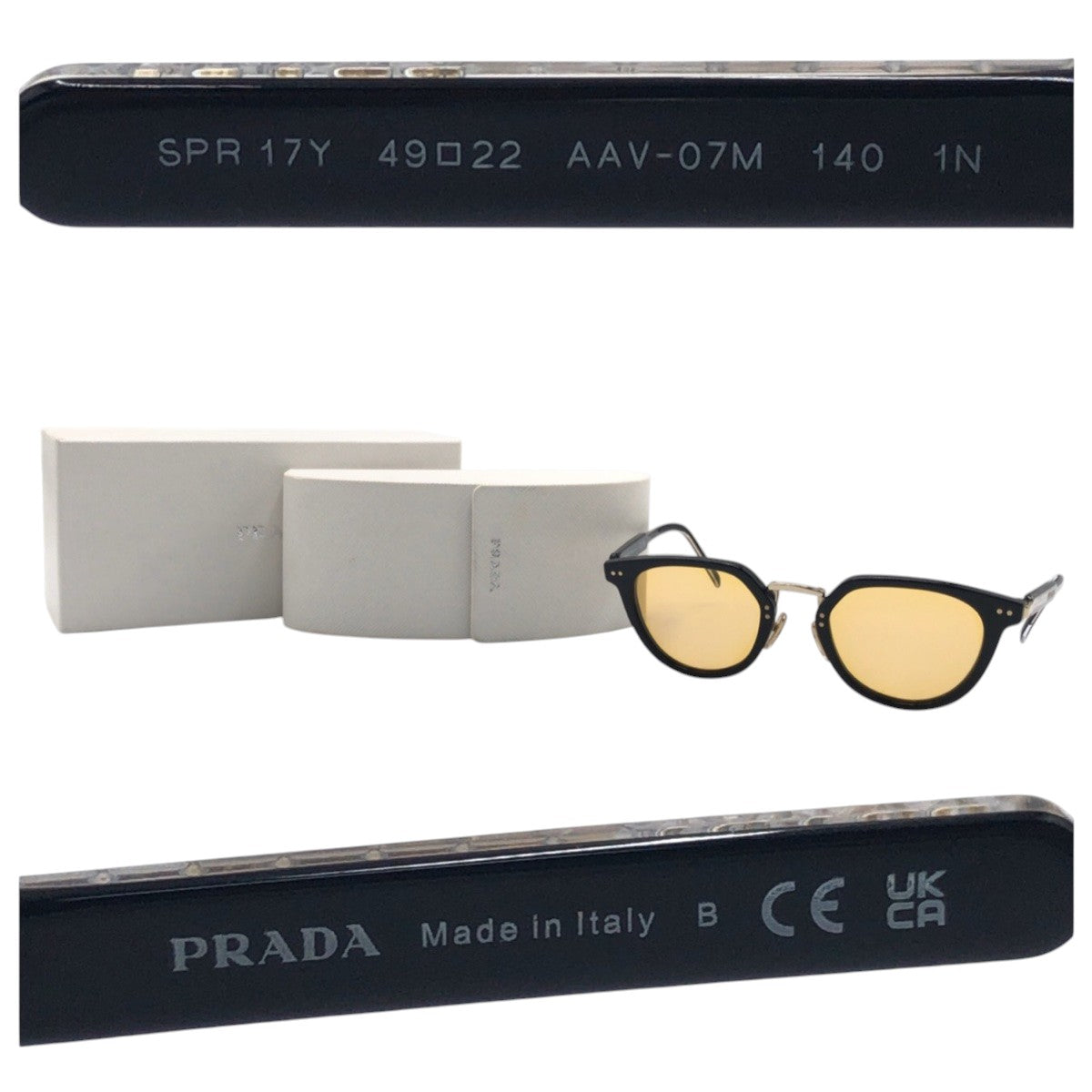 14674
PRADA プラダ 男女兼用 イエロー ブラック 黒 プラスチック SPR17Y 4922 AAV 07M 140 1M サングラス ウェリントン  メンズ