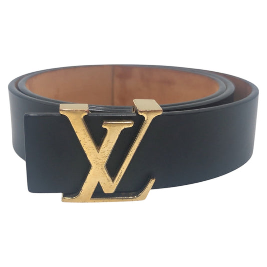 14690
LOUIS VUITTON ルイヴィトン サンチュール LVイニシアル ブラック 黒 ゴールド レザー / メタル LB1004 ベルト  メンズ