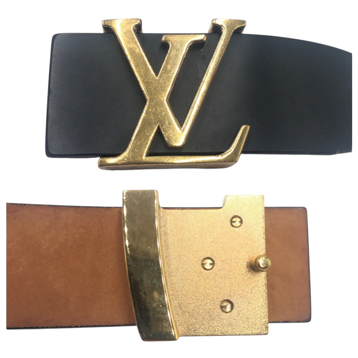 14690
LOUIS VUITTON ルイヴィトン サンチュール LVイニシアル ブラック 黒 ゴールド レザー / メタル LB1004 ベルト  メンズ