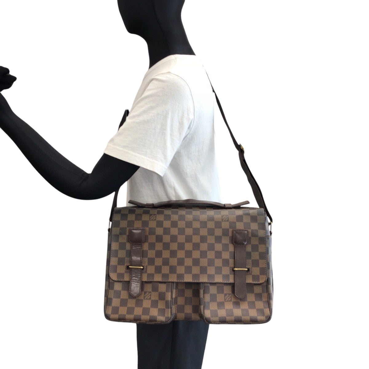 14692
LOUIS VUITTON ルイヴィトン ダミエ エベヌ ブロードウェイ ブラウン ゴールド金具 PVC N42270 ショルダーバッグ  メンズ