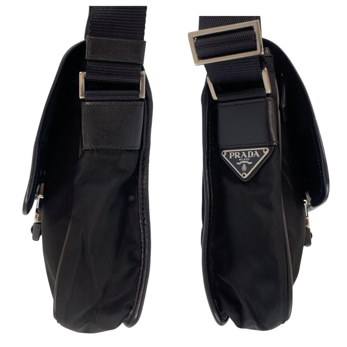 14696
PRADA プラダ テスート 三角ロゴプレート ブラック 黒 シルバー金具 ナイロン 斜め掛け ショルダーバッグ メッセンジャーバッグ  レディース