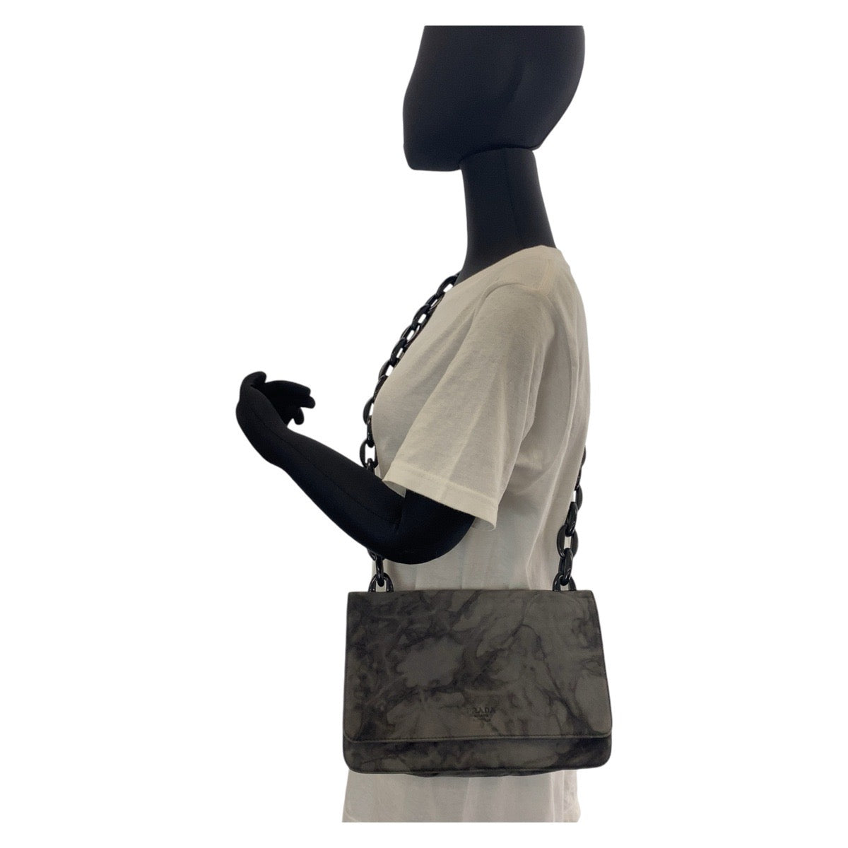14697
PRADA プラダ プラチェーン グレー スウェード / プラスチック 斜め掛け ショルダーバッグ メッセンジャーバッグ  レディース ABP27