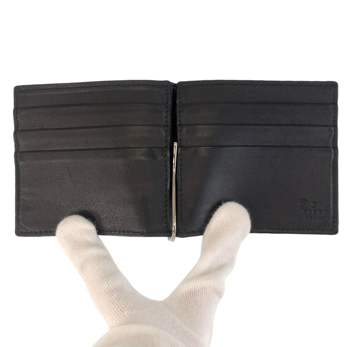 18014
GUCCI グッチ マイクログッチシマ ブラック 黒 シルバー金具 レザー 544478 カードケース マネークリップ  メンズ ABP33