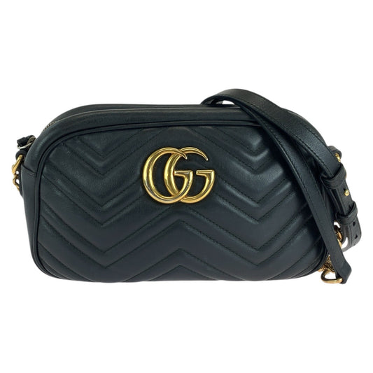 14701
GUCCI グッチ GGマーモント ブラック 黒 ゴールド金具 レザー 447632 ショルダーバッグ カメラバッグ  レディース