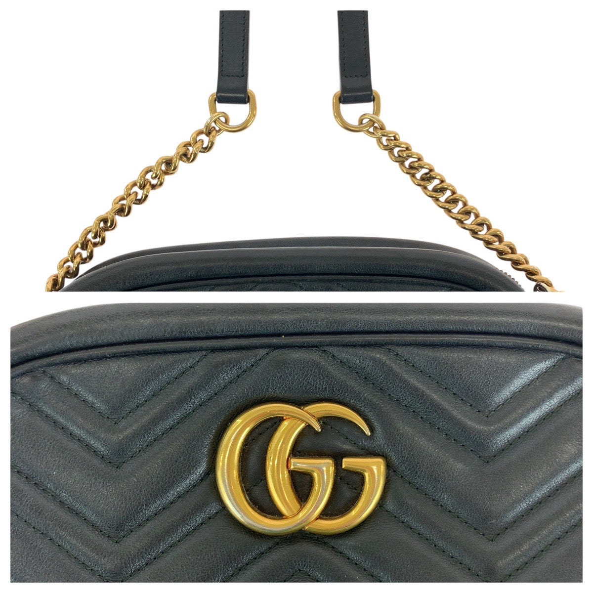 14701
GUCCI グッチ GGマーモント ブラック 黒 ゴールド金具 レザー 447632 ショルダーバッグ カメラバッグ  レディース