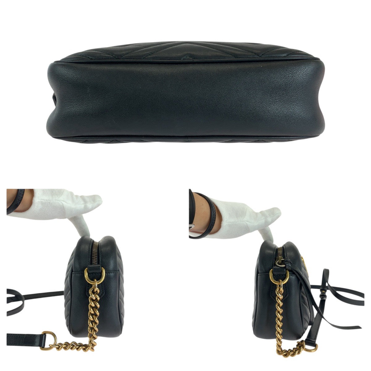 14701
GUCCI グッチ GGマーモント ブラック 黒 ゴールド金具 レザー 447632 ショルダーバッグ カメラバッグ  レディース