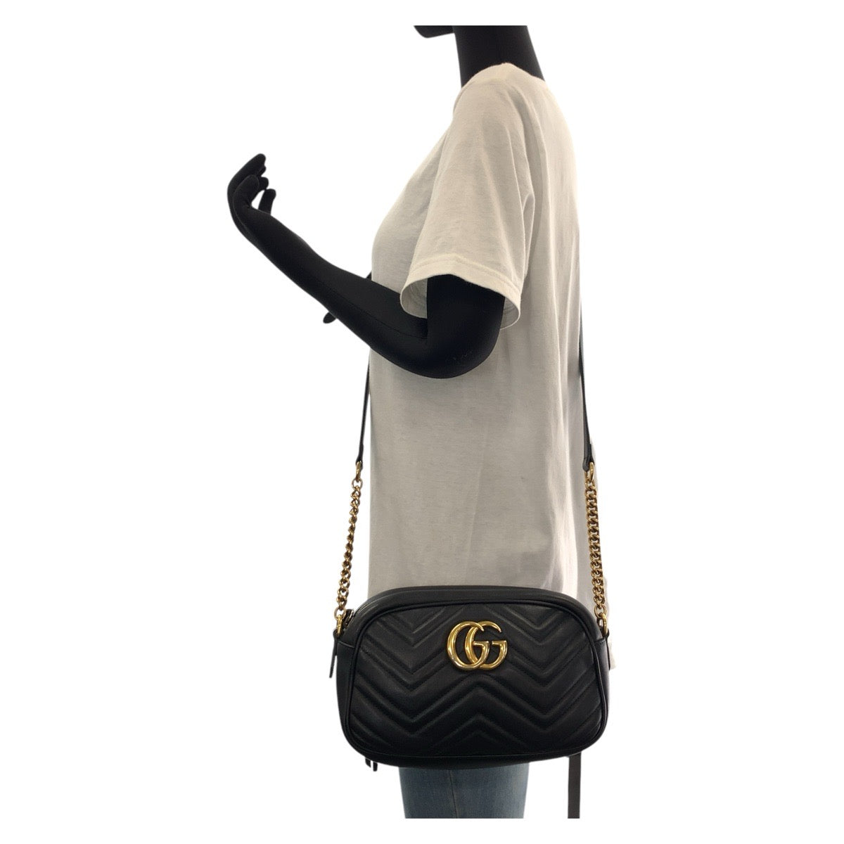 14701
GUCCI グッチ GGマーモント ブラック 黒 ゴールド金具 レザー 447632 ショルダーバッグ カメラバッグ  レディース