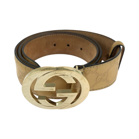 14703
GUCCI グッチ グッチシマ インターロッキング 90cm/36インチ ライトブラウン ゴールド金具 レザー ベルト  メンズ