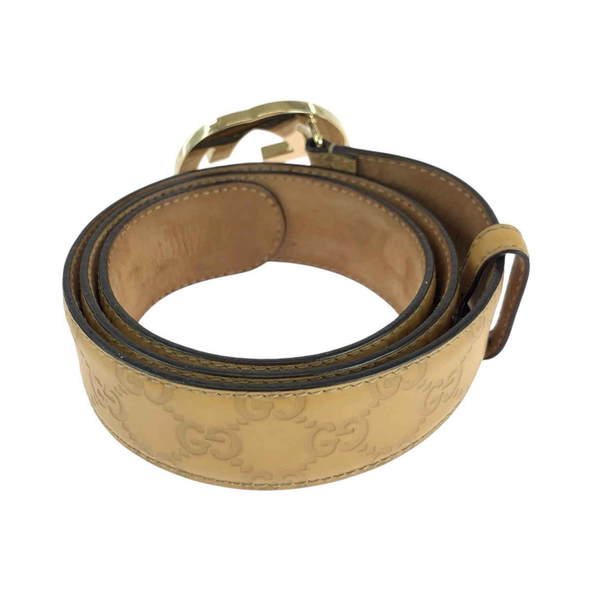 14703
GUCCI グッチ グッチシマ インターロッキング 90cm/36インチ ライトブラウン ゴールド金具 レザー ベルト  メンズ